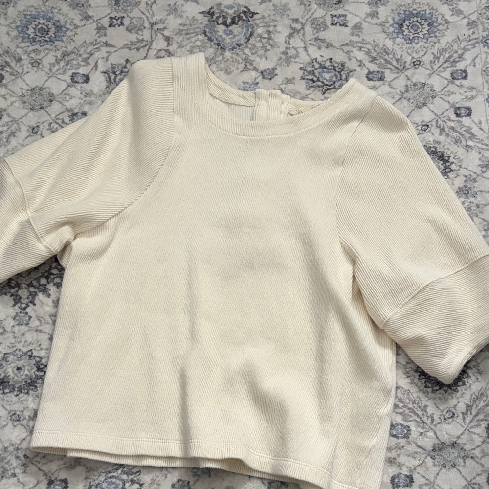 Madewell Ivory Puff-Sleeve Ribbed Top